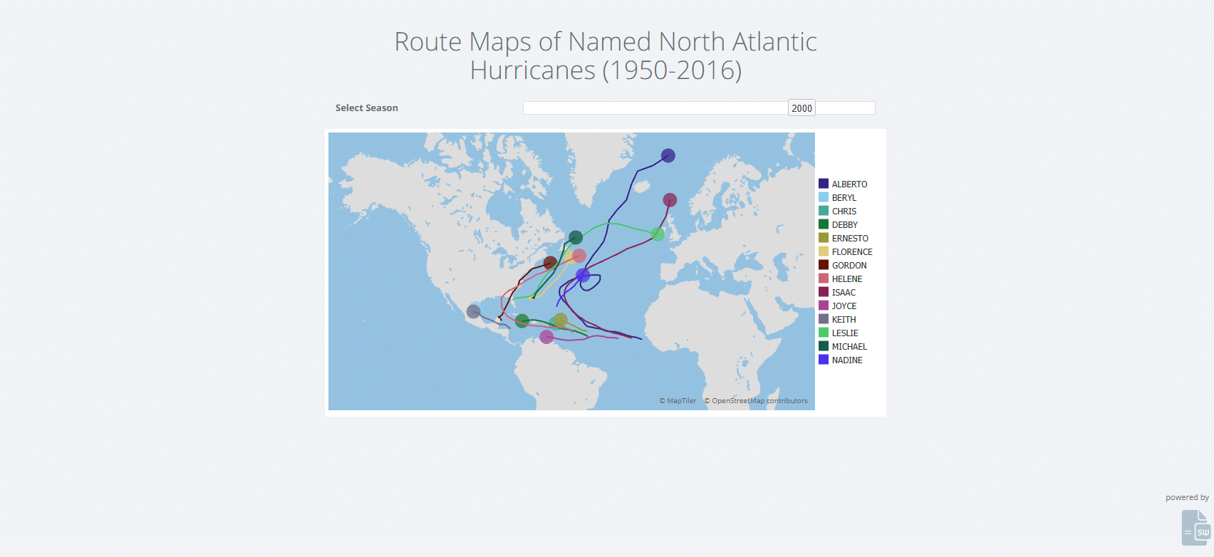 Hurricane route maps running as a SpreadsheetWeb application