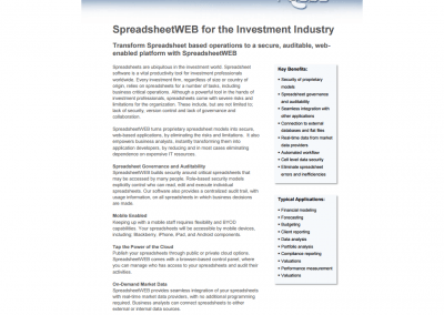 SpreadsheetWEB for Investment