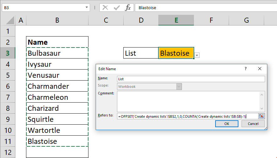 How to create a dynamic drop down list in Excel