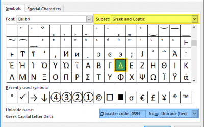 How to insert a delta symbol in Excel (Δ)