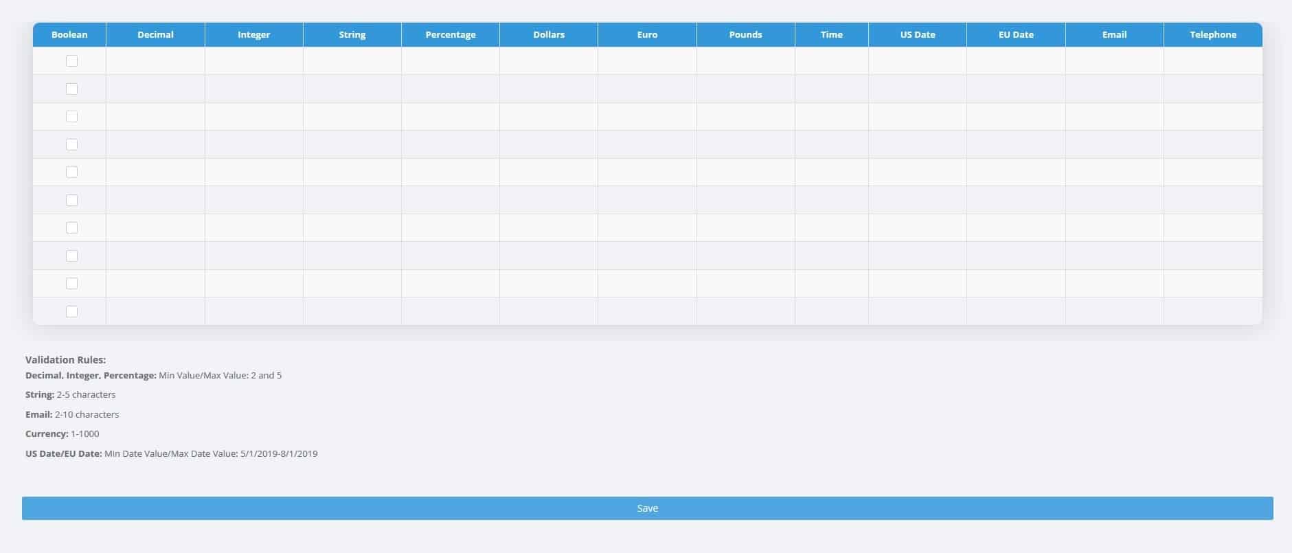 Input Grid Validation