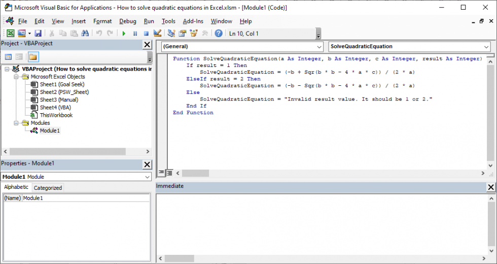 How to solve quadratic equations in Excel – Formula and VBA