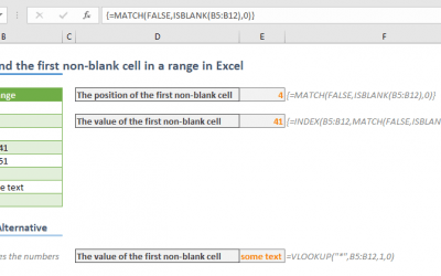 How to find the first non-blank cell in a range in Excel