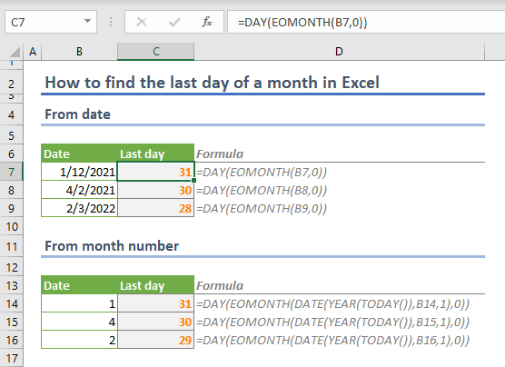 How to find the last day of a month in Excel
