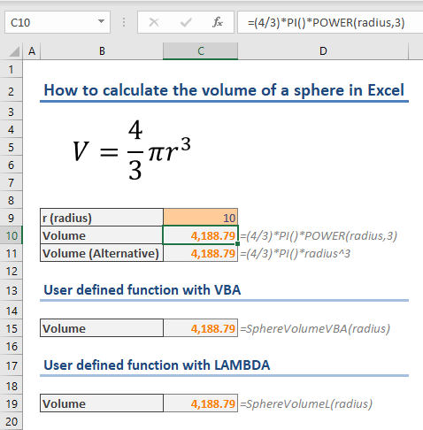 How to calculate the volume of a sphere in Excel