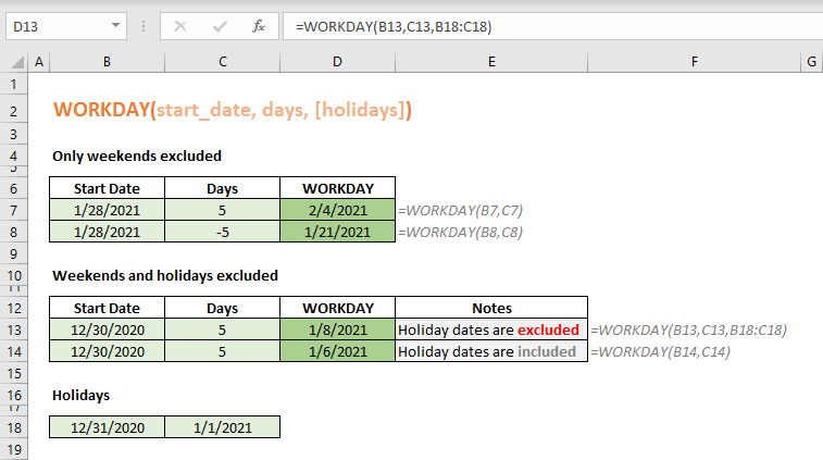 Excel Workday Function