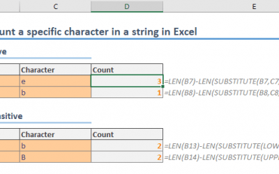How to count a specific character in a string in Excel