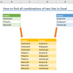How to find all combinations of two lists in Excel