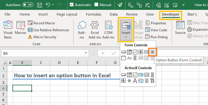 Option buttons in excel