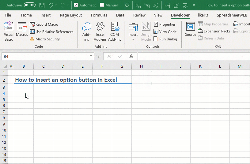 Options button in excel