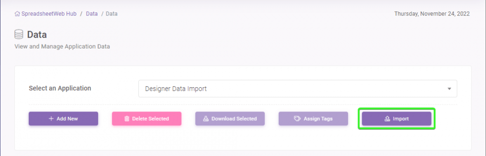 Data Import Feature in SpreadsheetWeb Hub