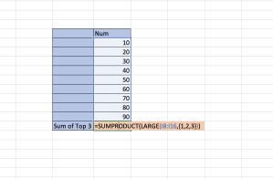 Find the top 3 value's sum with Excel LARGE Function 1