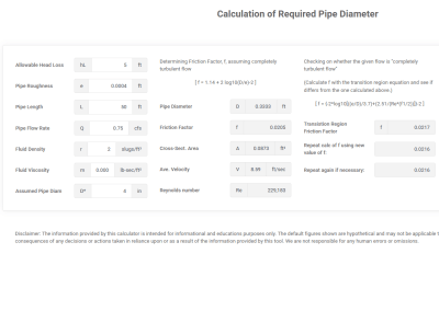 Calculation of Required Pipe Diameter