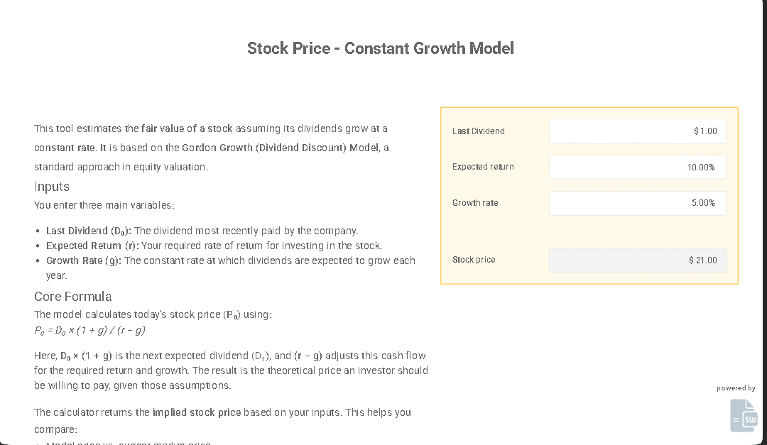 Stock Price - Constant Growth Model